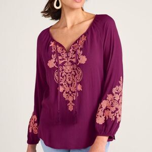 Soft Surroundings Hestia Gauze Top Autumn Magenta Petite Small Coastal Grandma